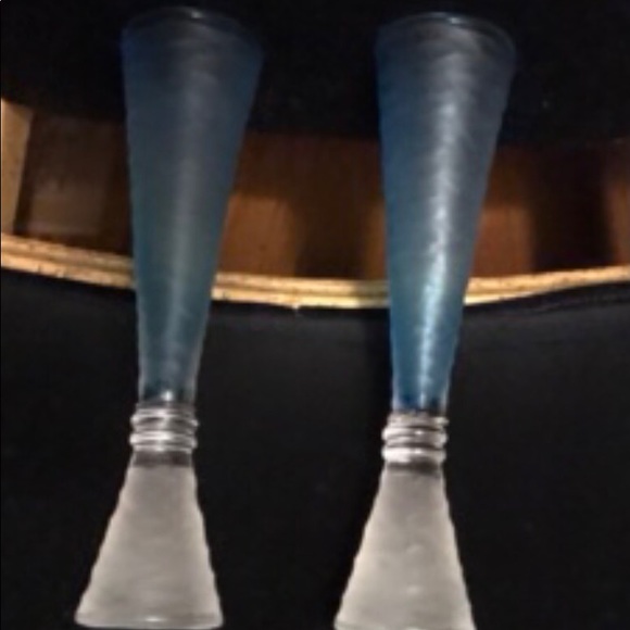 2 New Italian Glass Champagne Flute Blue Clear 9 3/4” Tall - Picture 14 of 16